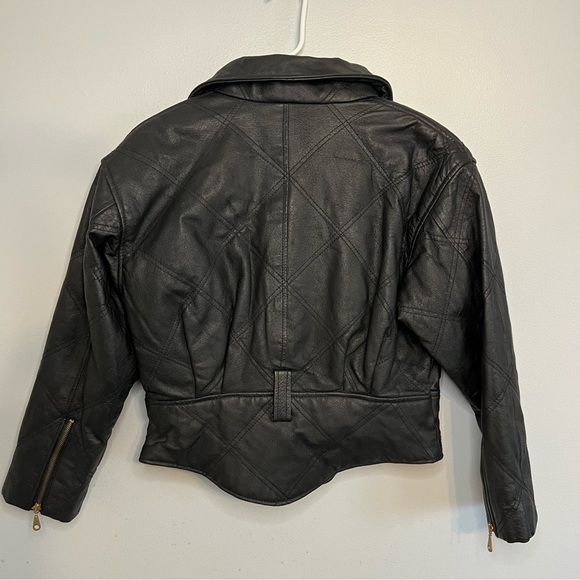 Winlit Women's Black Leather Jacket Zip Up Motorcycle Biker Sz M Filled Winter - Picture 12 of 16